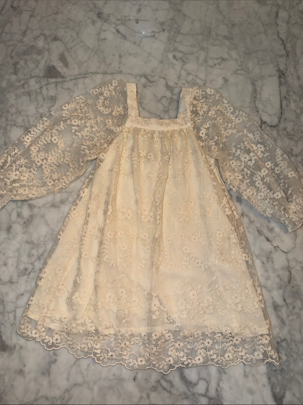 Zara Cream Lace Party Dress with Sheer Puff Sleeves 3Y